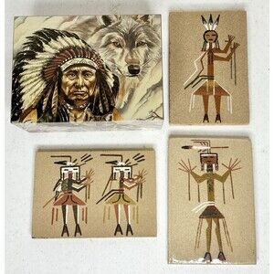 Set‎ Of 3 Navajo Sand Painting Art 5 x 7 Signed designed Cedar Box